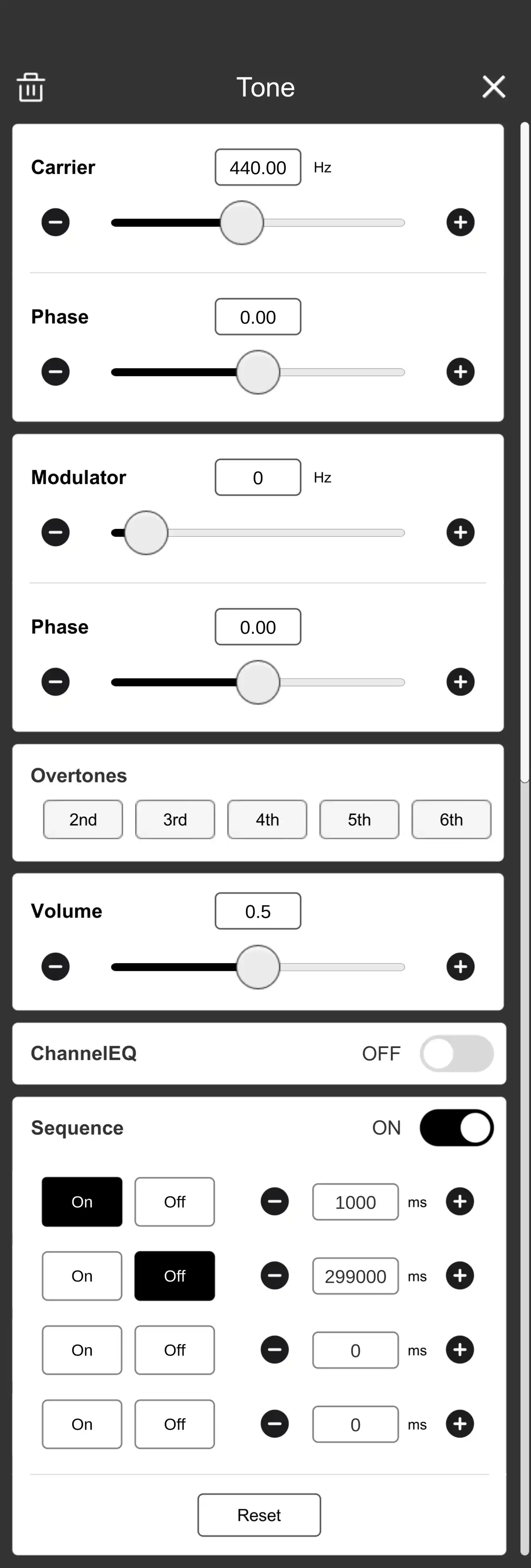 Tone sound source settings panel